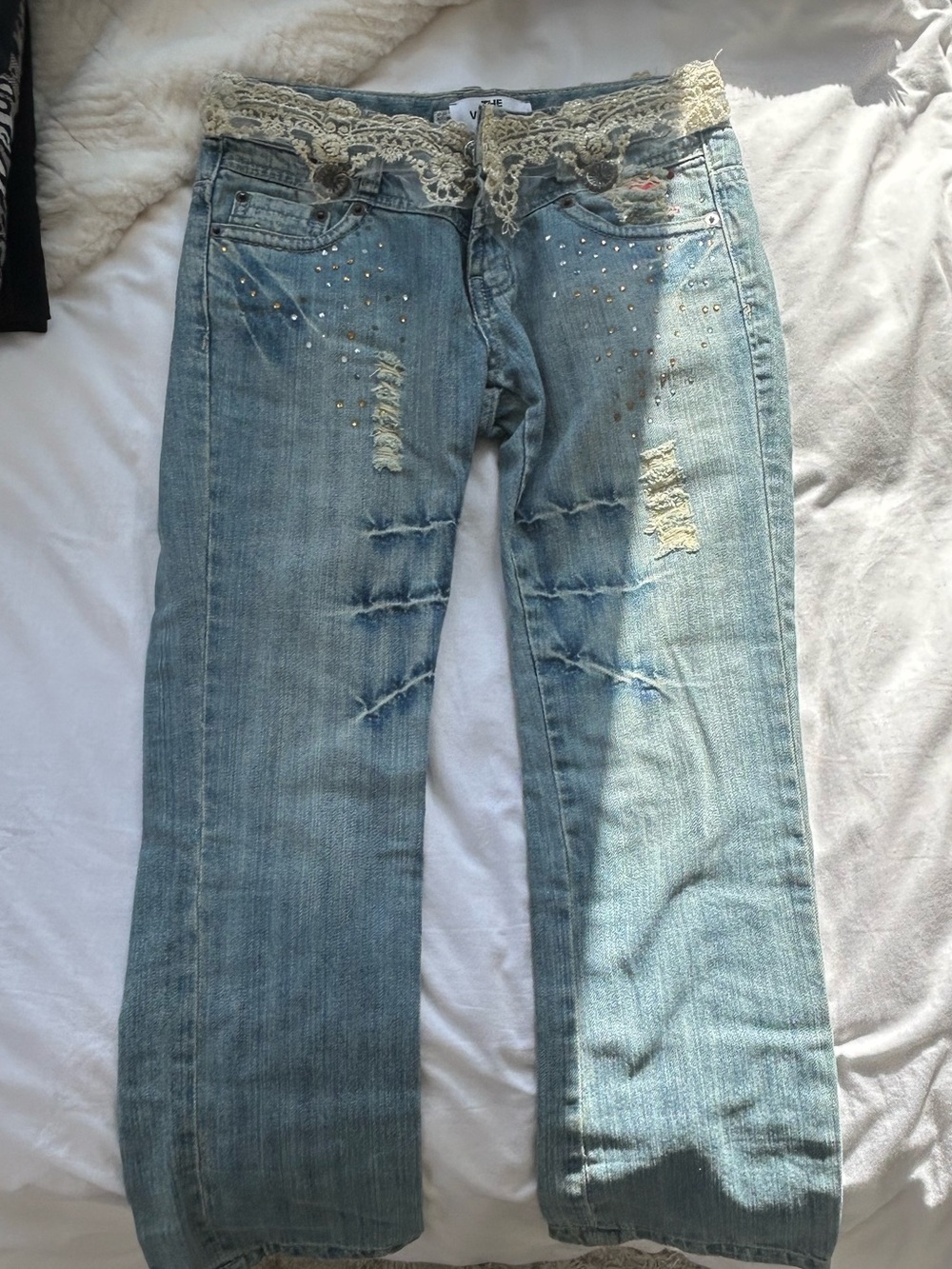 Light Blue Lace-Waist Boot Cut Jeans - Women's